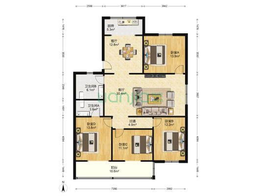 畜牧小区 4室2厅2卫 158平方