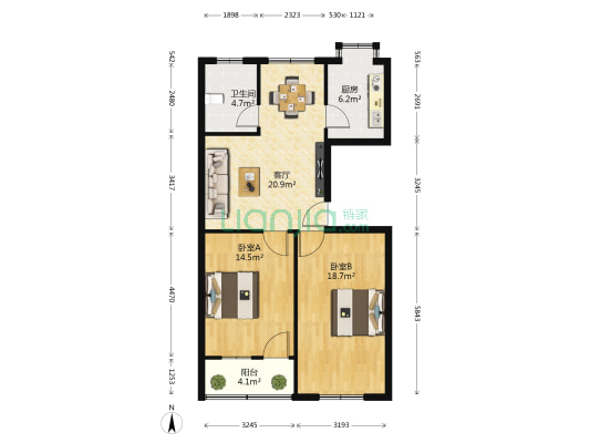 六六厂县工行大庆西路家属院 2室1厅1卫 93平方