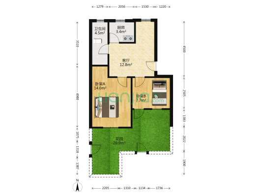 西山村 2室1厅1卫 59平方