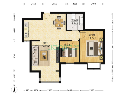 林里嘉苑小区 2室1厅1卫 79平方