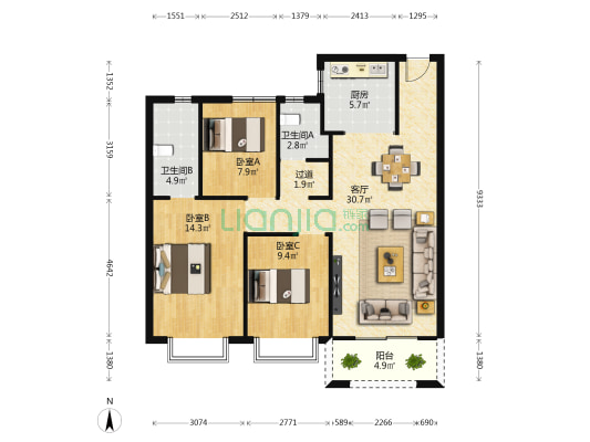 华瑞紫韵雅园 3室1厅2卫 116平方