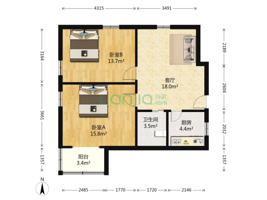 民星住宅小区 2室1厅1卫 84平方