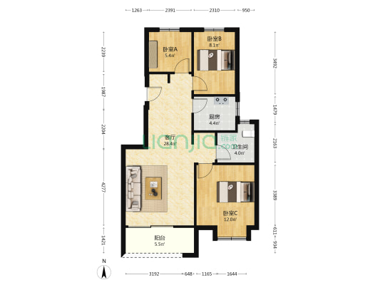 棠祥北苑 3室1厅1卫 85平方