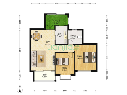 世纪城赏江苑 2室1厅1卫 93平方