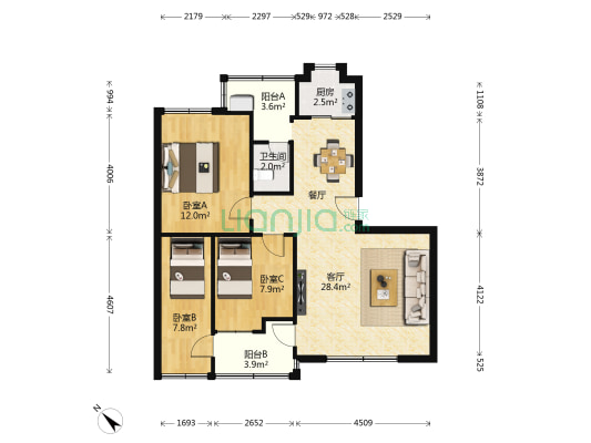 梅珠大厦 3室1厅1卫 79平方