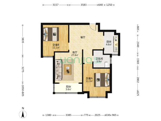 天宝福苑 2室1厅1卫 90平方