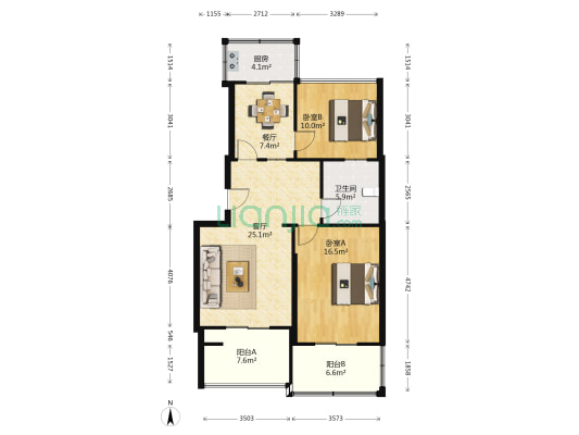 金厦新都庄园静溪园 2室2厅1卫 58平方
