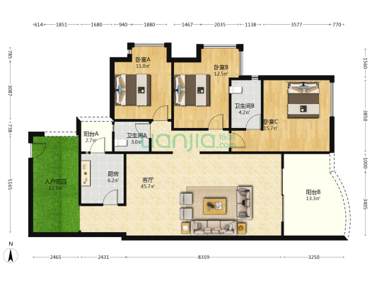 宏诚海岸花园 3室1厅2卫 144平方