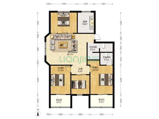 顺意园 4室1厅2卫 115平方
