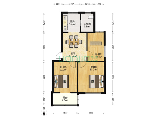 朝阳西路127号 3室1厅1卫 72平方
