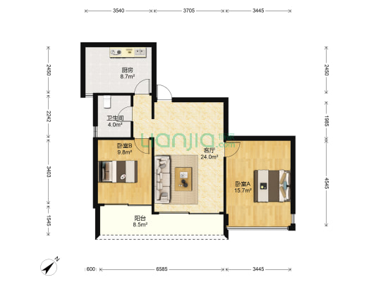 香港城 2室1厅1卫 89平方