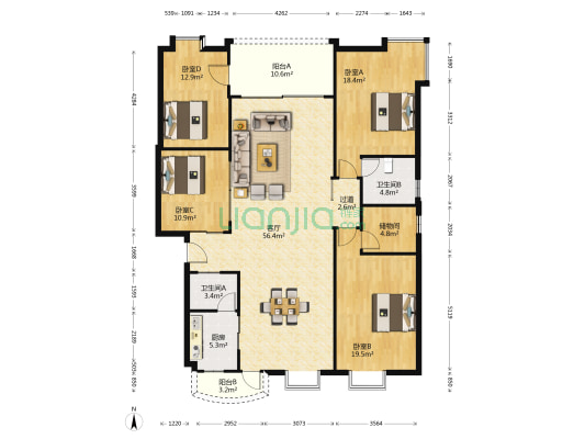 兴业西邨 4室1厅2卫 176平方