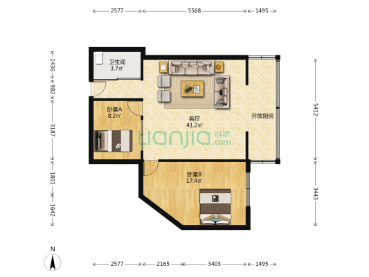 园东路 2室1厅1卫 84平方