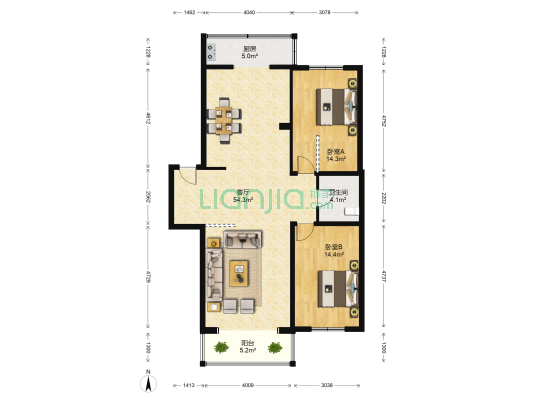 方迪东阁 2室1厅1卫 120平方