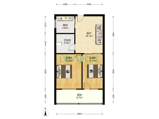 剪子巷 2室1厅1卫 71平方