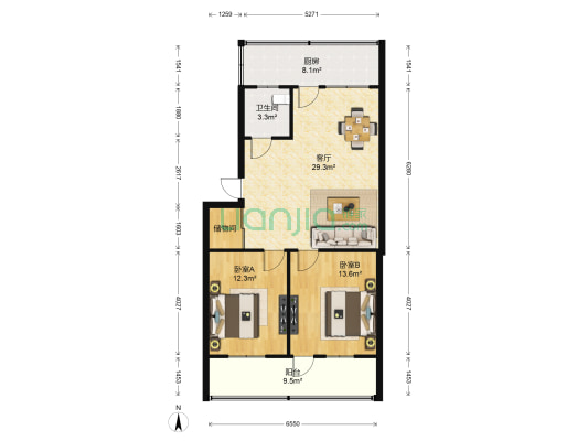 桑园路9号院 2室1厅1卫 97平方