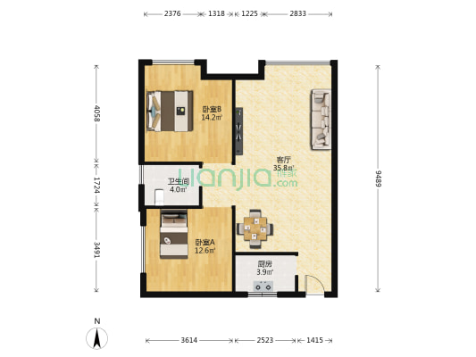 广华国际公馆 2室1厅1卫 100平方