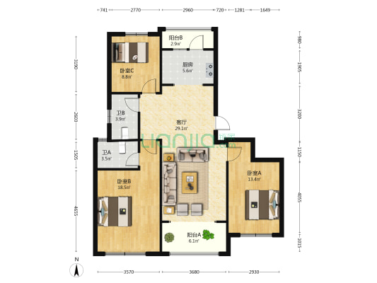 怡和华府 3室1厅2卫 124平方