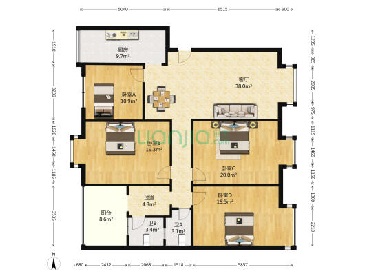 凤凰新新家园一期 4室1厅2卫 146平方