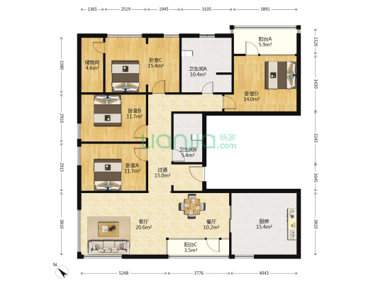 安亭新镇风苑 4室2厅2卫 195平方