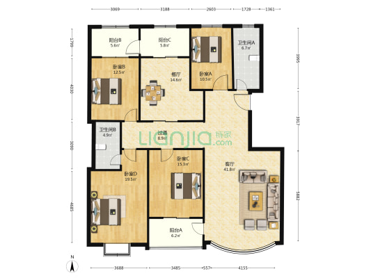 嘉和园 4室2厅2卫 187平方