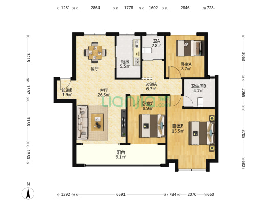 绿地智慧金融城云居阁 3室1厅2卫 115平方