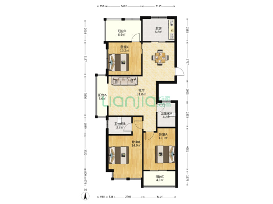 滨江众鑫苑 3室1厅2卫 120平方