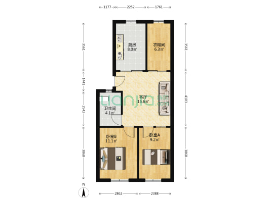 石岛福地 2室1厅1卫 55平方