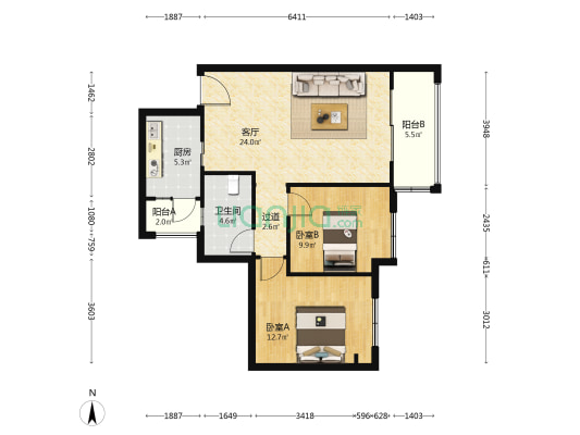 盛瑞沁源府 2室1厅1卫 81平方