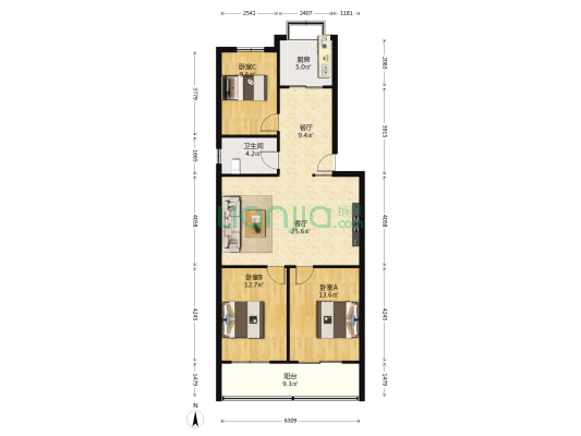 君苑花园东区 3室2厅1卫 104平方