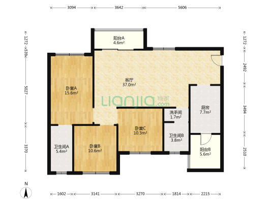 金坪家园 3室1厅3卫 117平方