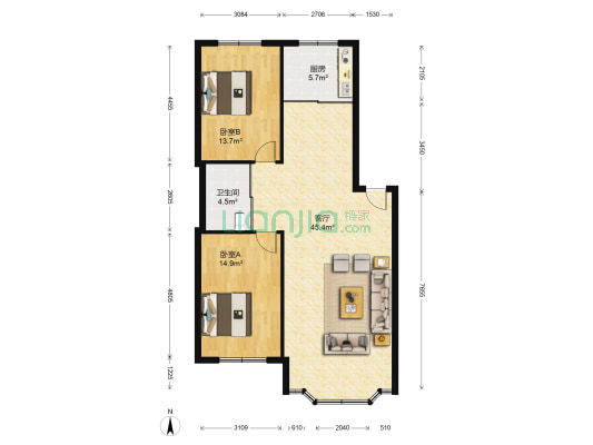 和馨园三期 2室1厅1卫 114平方