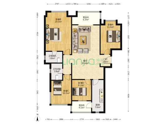 中海锦江城花涧五期 4室1厅2卫 140平方