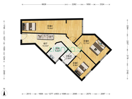 金鹏花园 3室1厅1卫 85平方