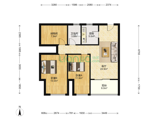 金科集美院 2室1厅1卫 89平方