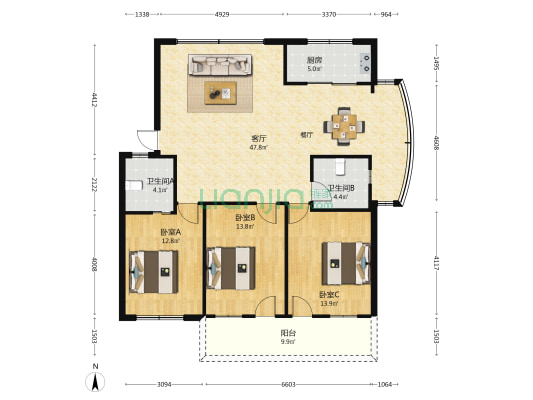 杨井路12号院 3室1厅2卫 146平方