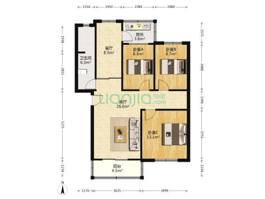 富华东里惠仁楼 3室2厅1卫 98平方