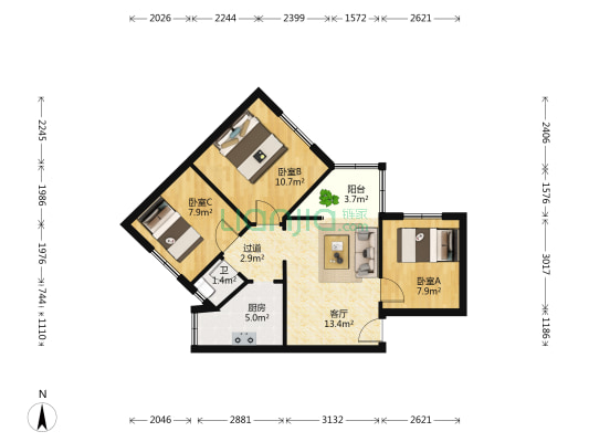 海峡路 3室1厅1卫 67平方