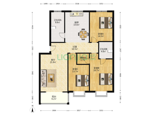 义堂北院 3室1厅2卫 141平方