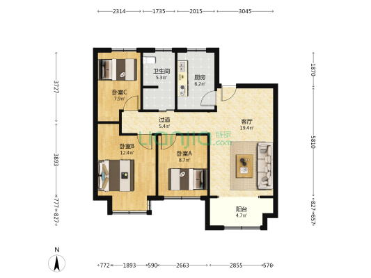 城发站南润府东区 3室1厅1卫 98平方