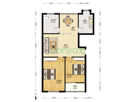 襄城建行檀溪家属院 2室2厅1卫 95平方