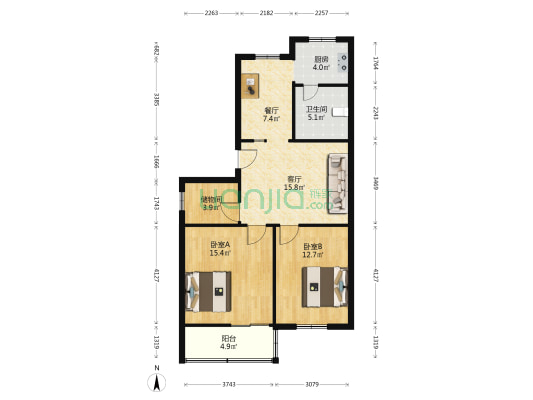 金龙小区 2室2厅1卫 86平方