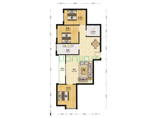东安新苑 3室1厅1卫 122平方