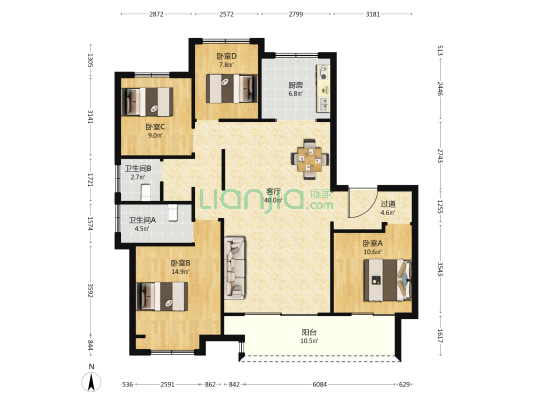 天润天鸿珑玺湾 4室1厅2卫 143平方