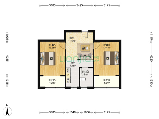 国泰街37号 2室1厅1卫 66平方
