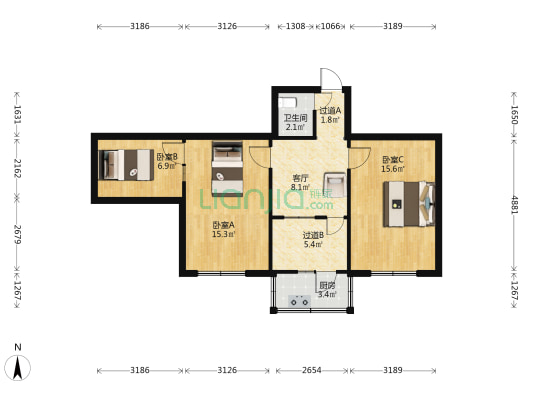 新闻小区 3室1厅1卫 73平方