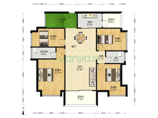 御景轩 4室1厅2卫 129平方