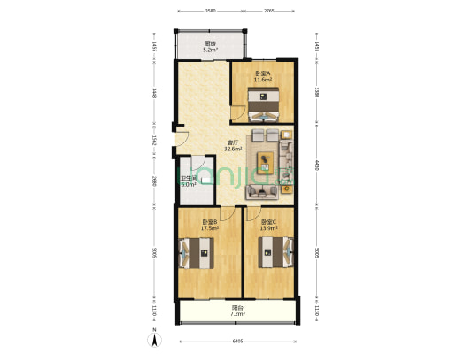 东港嘉园 3室1厅1卫 121平方