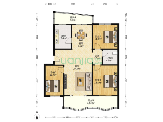 嘉禾苑 3室2厅1卫 127平方