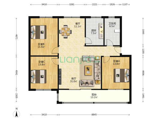 粮建家属院 3室2厅1卫 125平方